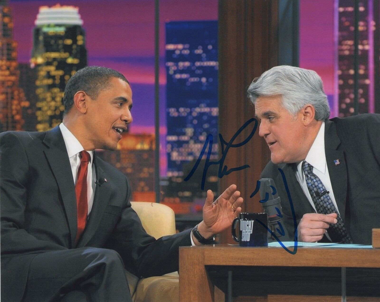 JAY LENO SIGNED AUTOGRAPH COMEDIAN 8X10 Photo Poster painting BARACK OBAMA