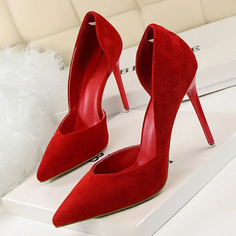 BIGTREE Shoes Suede Woman Pumps Ladies Stiletto Women Shoes Red Pink Black Wedding Shoes High Heels 2022 Women Basic Pump Shoes