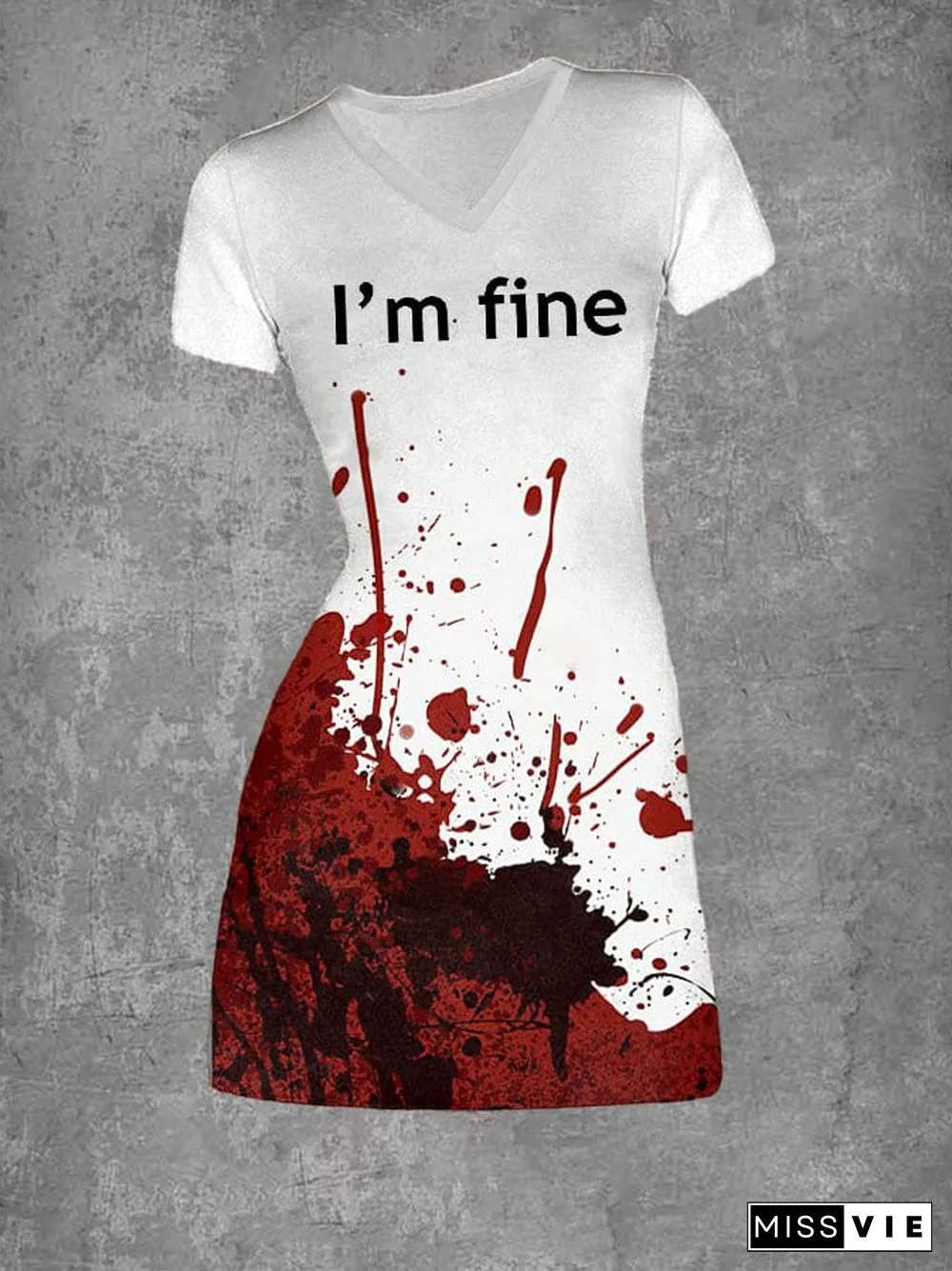 Women's Bloodstain I'm Fine V-Neck Print Dress