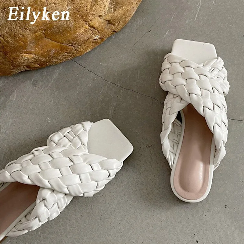 Eilyken Fashion Brand Weave Women Slipper Ladies Slides Shoes Summer Flat Heel Casual Open Toe Outdoor Beach Sandal Flip Flops