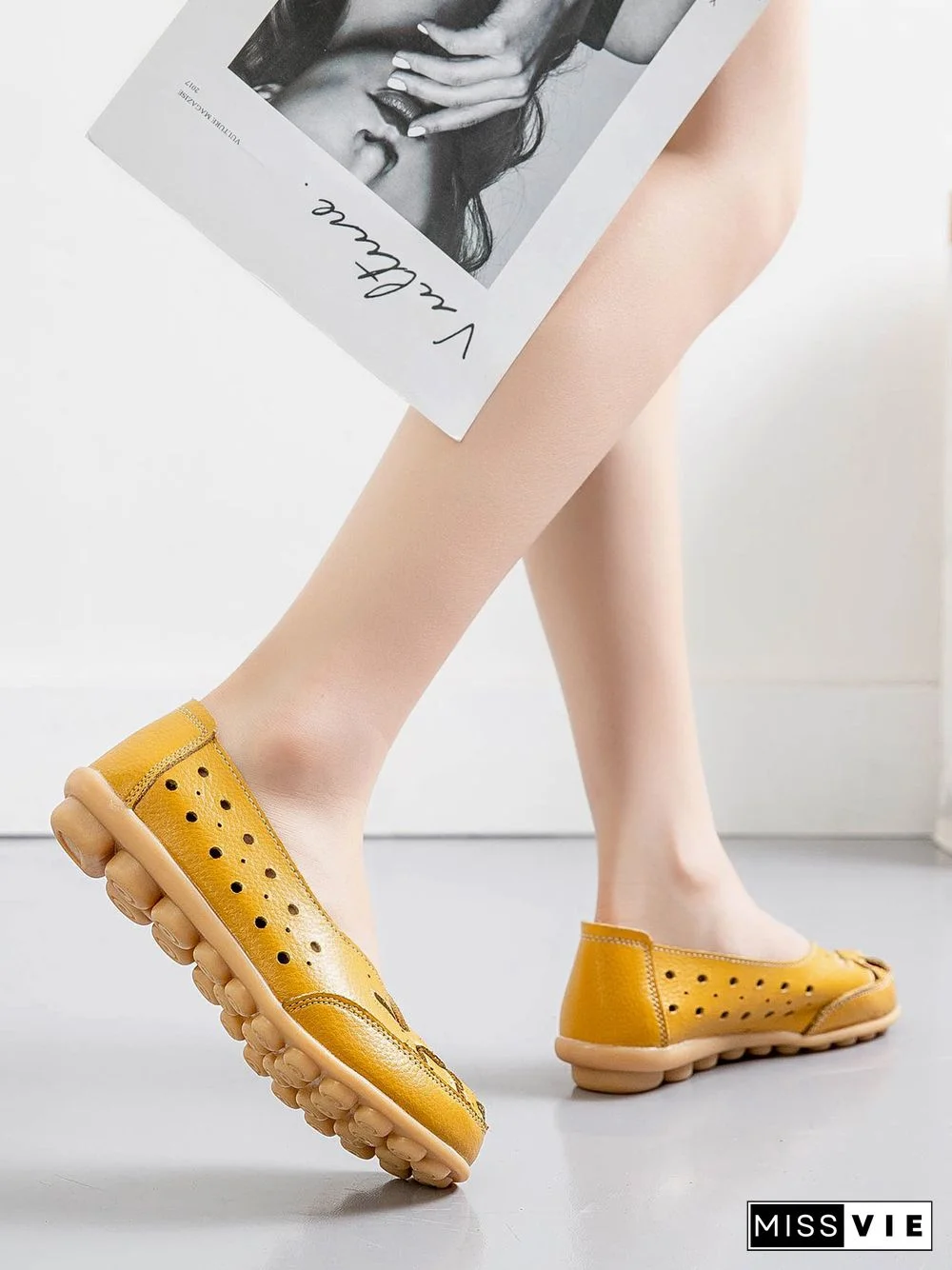 Hollow Leather Soft Sole Shoes