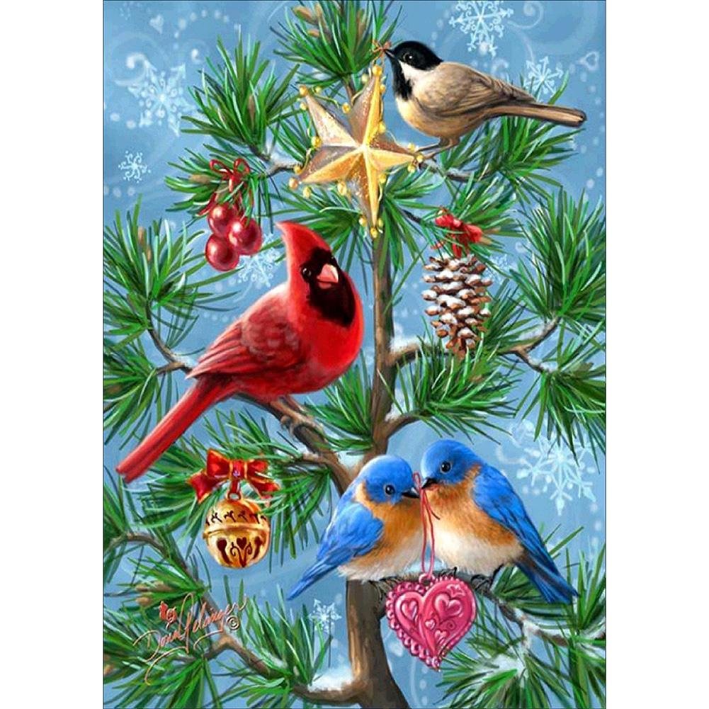 Full Round Diamond Painting Christmas Tree Birds (40*30cm)