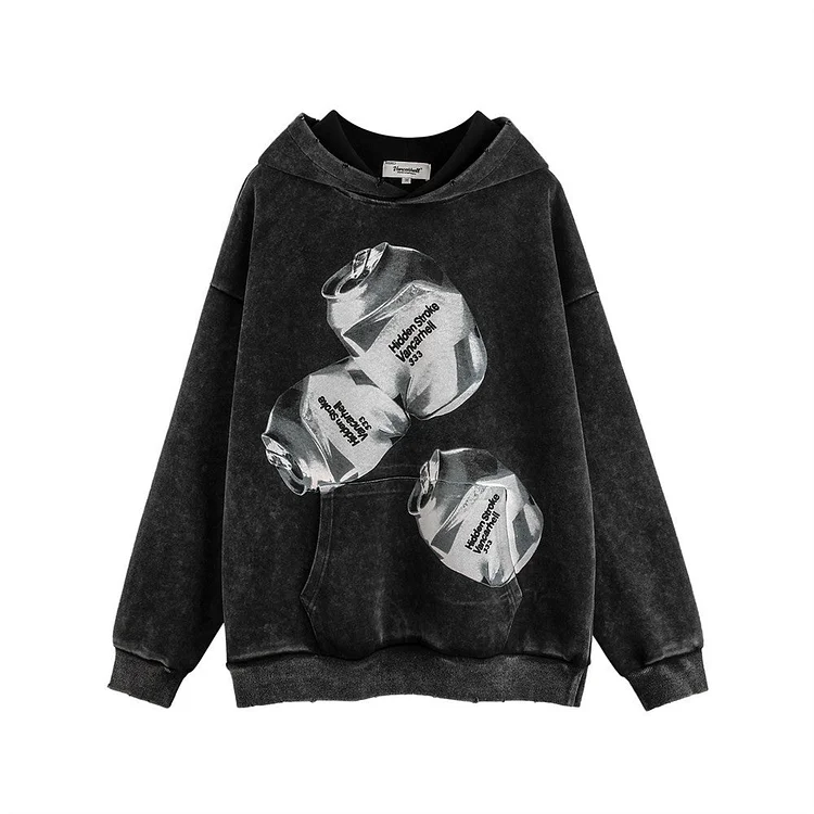 Men Hoodie Washed and Worn Hooded Sweater Men Printed Long-Sleeved Top Autumn and Winter