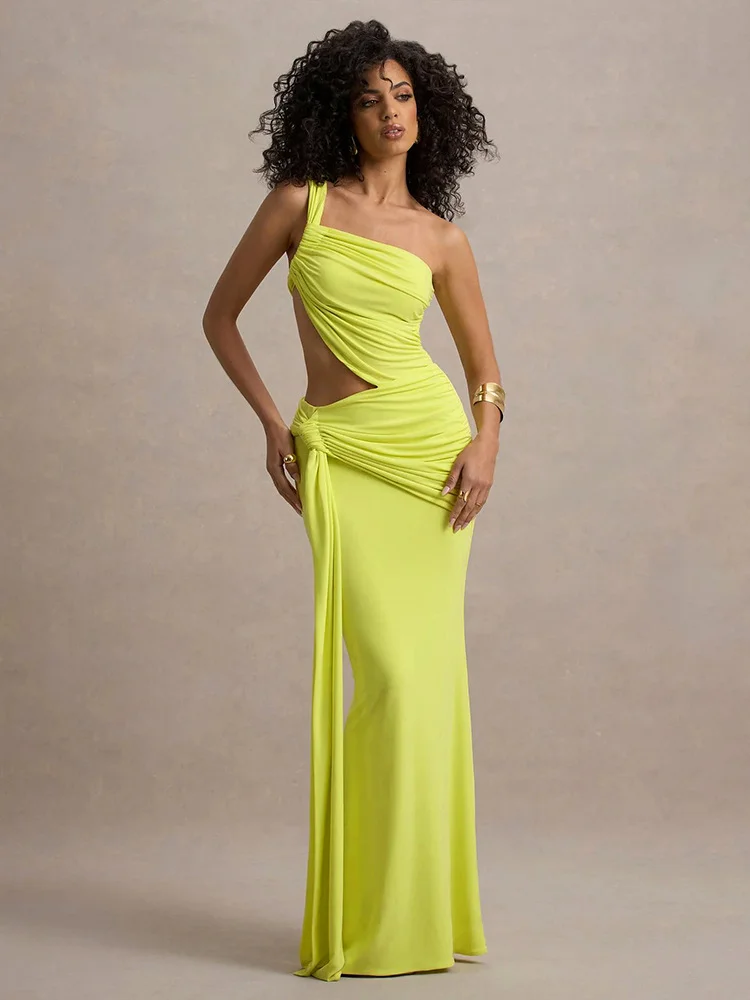 Solid Color Irregular Side Streamers Wear Pleated Dress