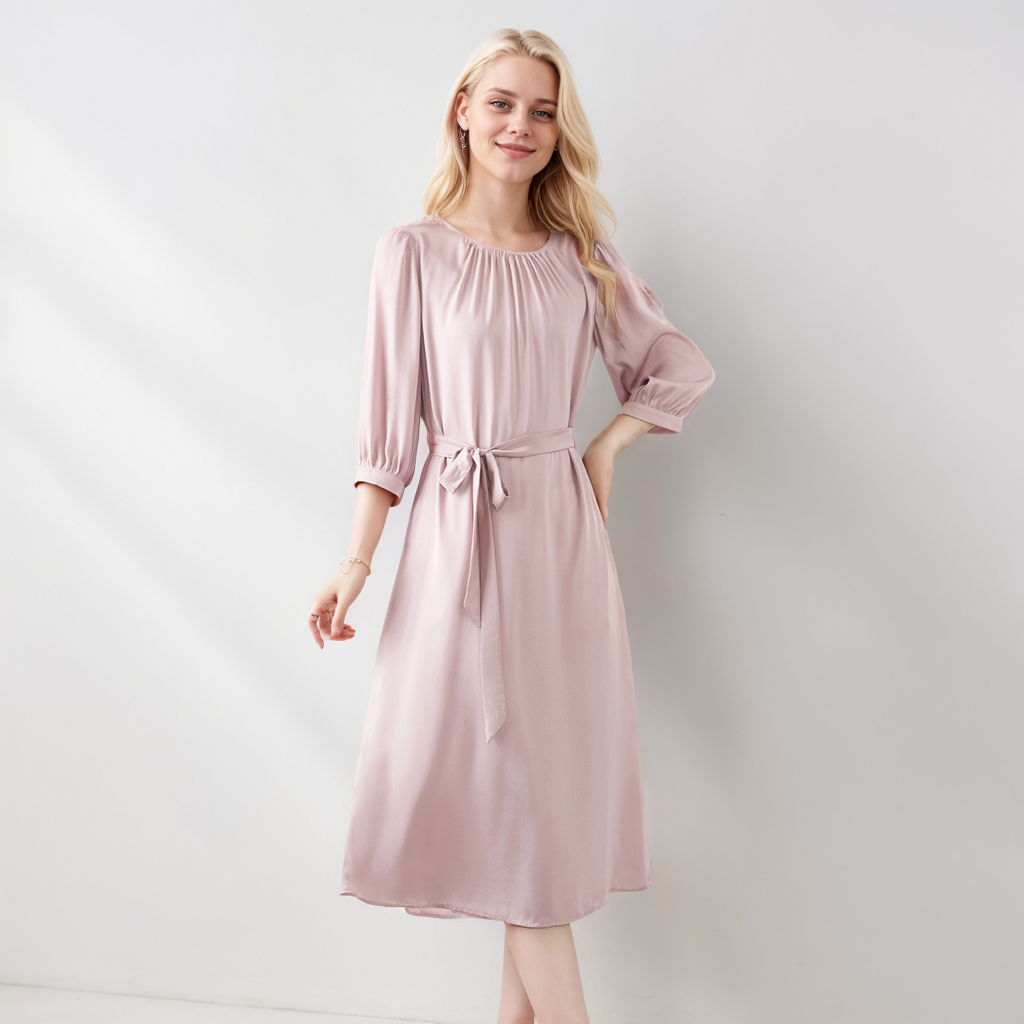 Silk Shirt Dress With Belt Office Lady Style REAL SILK LIFE