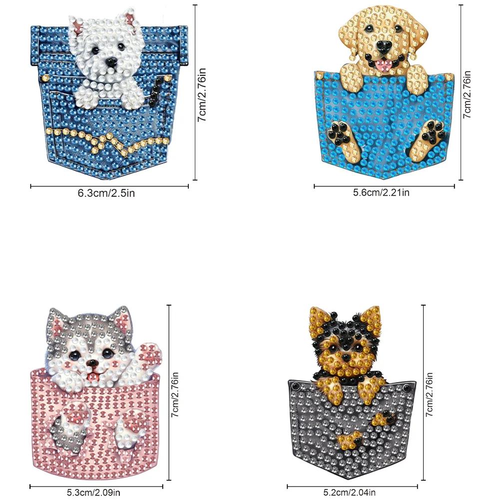 4Pcs DIY Pocket Dog Diamond Painting Brooch DIY Diamond Badge Pins for Art Crafts