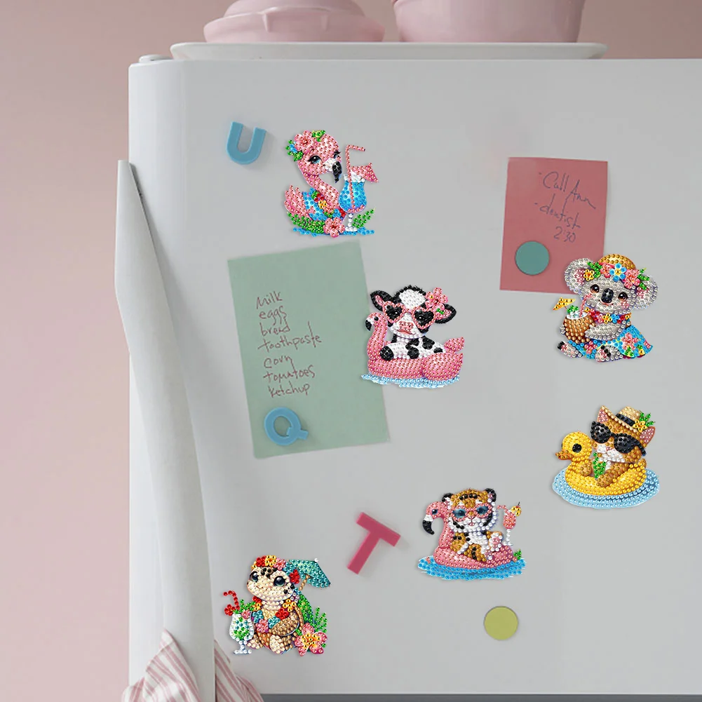 6pcs DIY Swimming Animal Acrylic Special Shape Diamond Painting Fridge Magnets