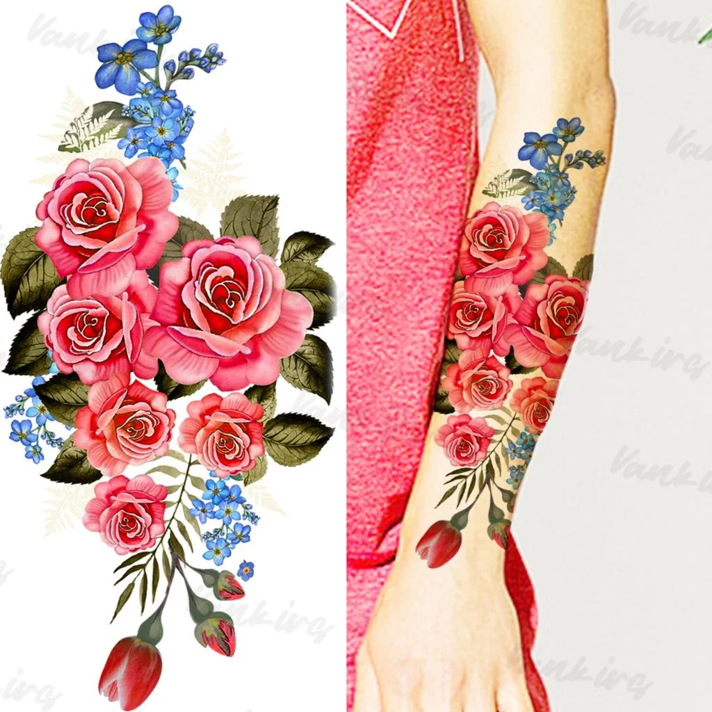 Sdrawing Flower Temporary Tattoos For Women Girls Realistic Lavender Butterfly Flower Fake Tattoo Sticker Forearm Body Tatoos 3D