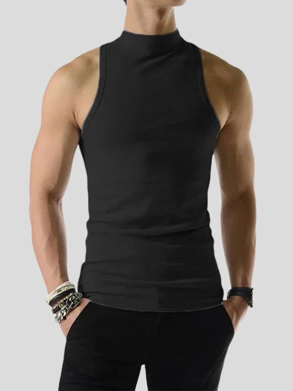 Aonga - Mens Solid Half Collar Sleeveless Knit Tank K