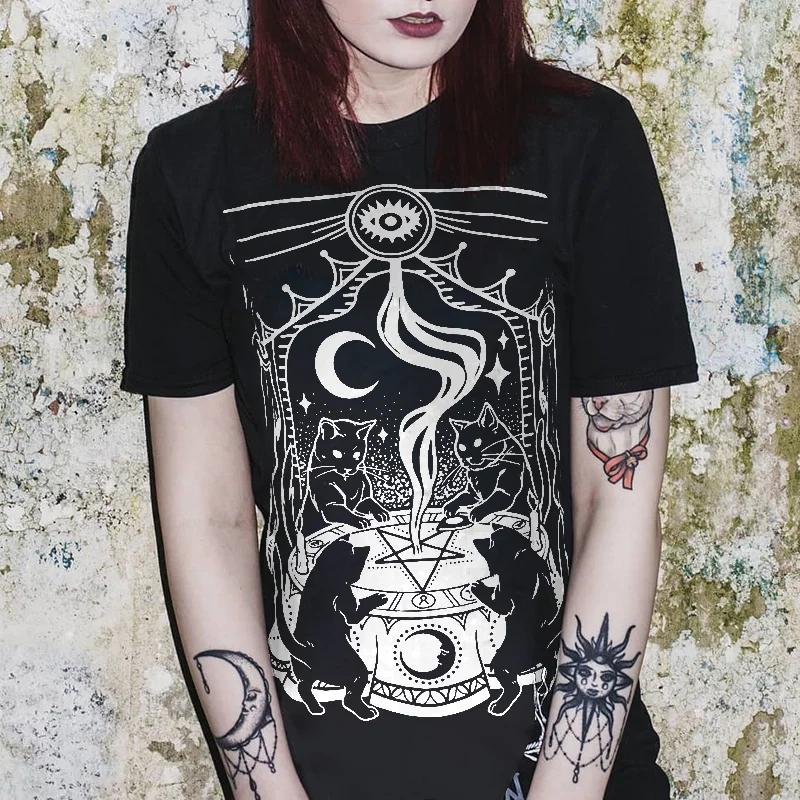Cat Are Conjuring Printed Women's T-shirt -  