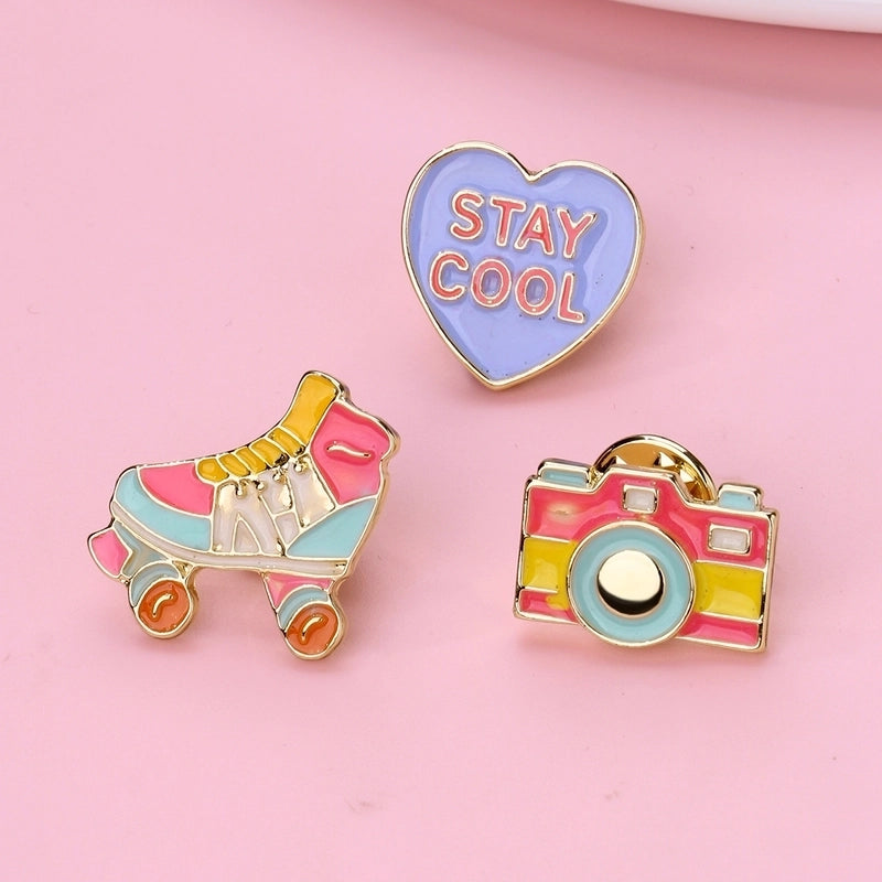 Cute Romantic Sweet Skates Camera Heart Shape Alloy Enamel Kid’S Adults Brooches