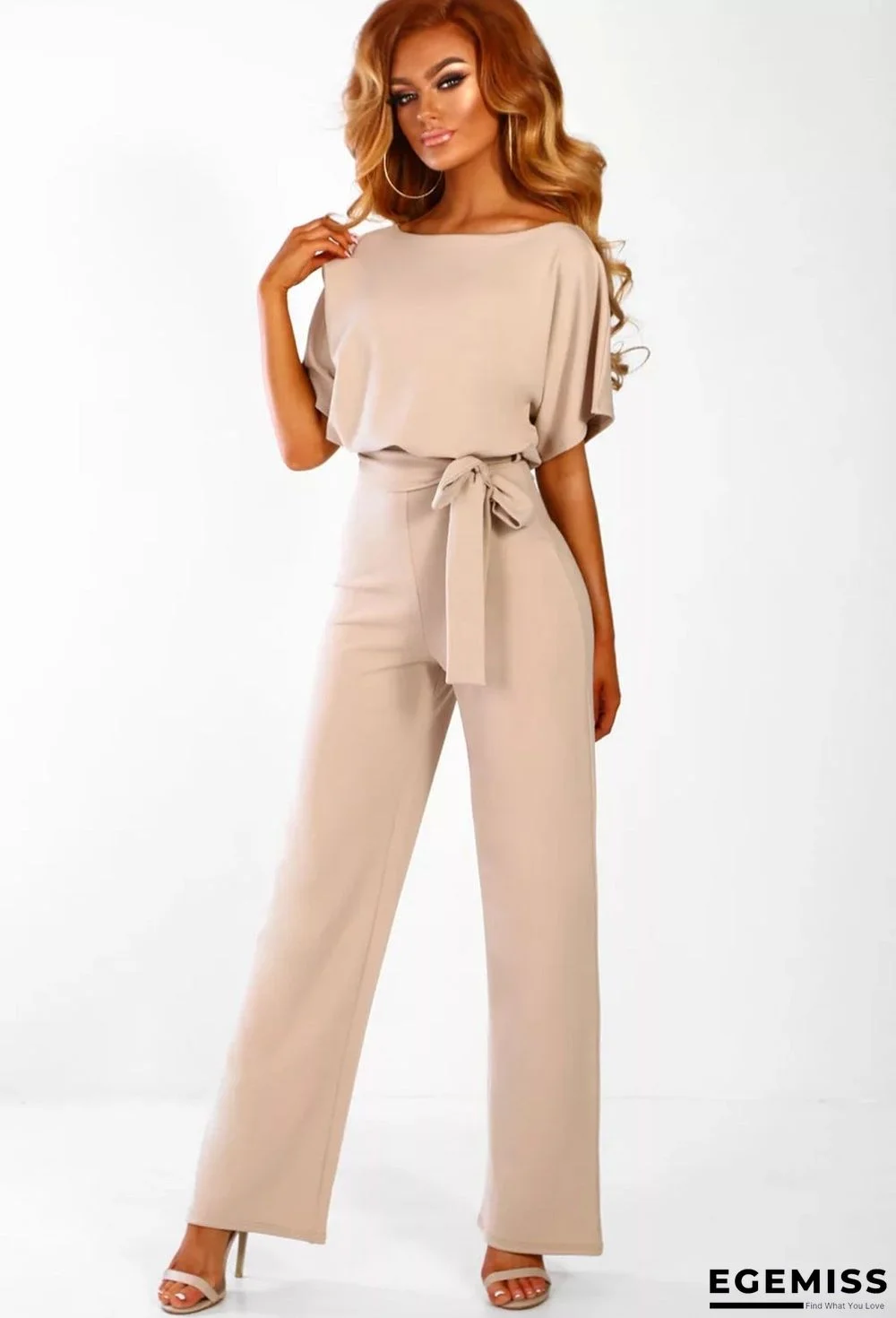 Button Lace-up Short-sleeved Jumpsuit | EGEMISS
