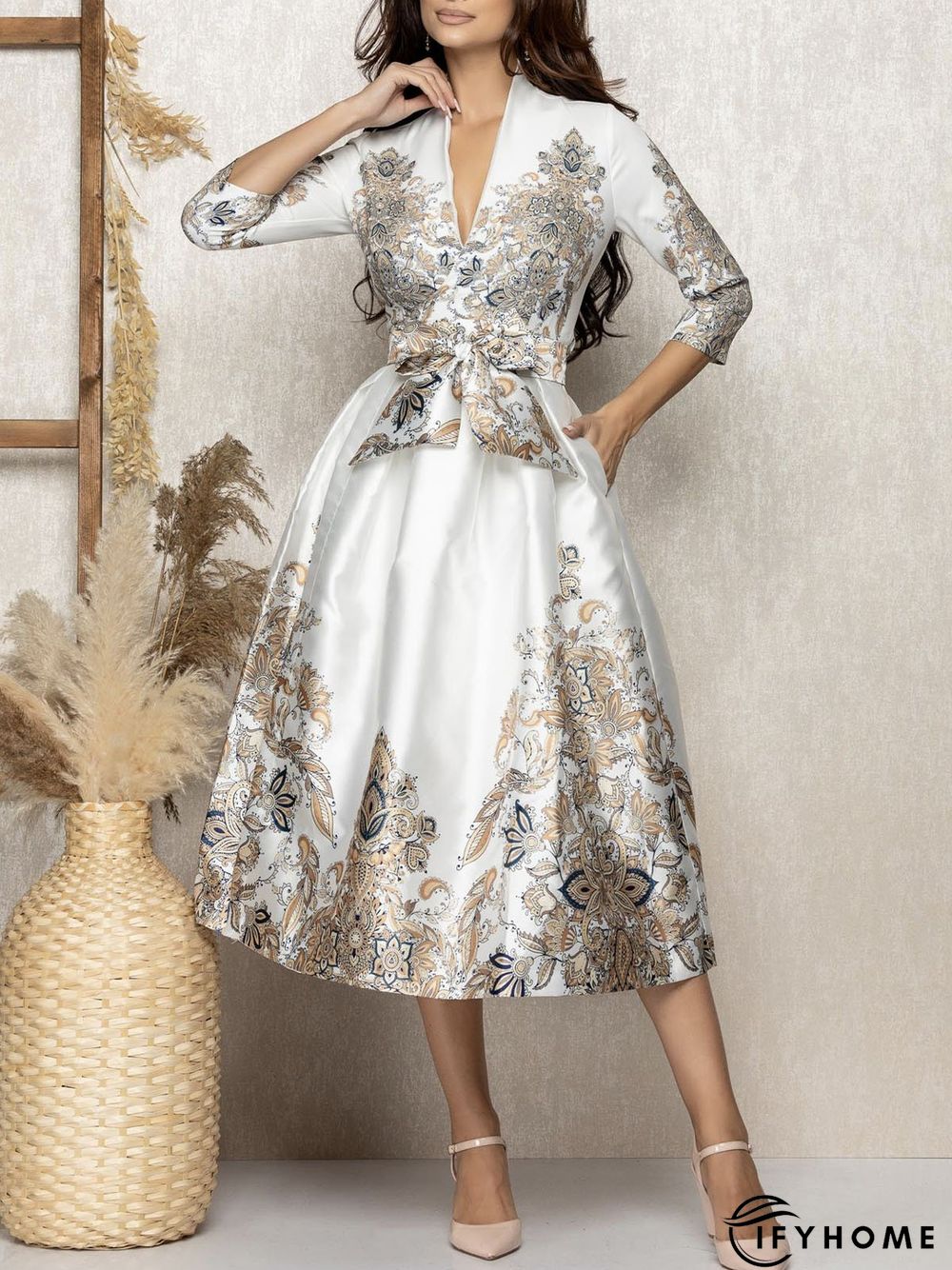 Regular Fit Cross Neck Elegant Midi Dress | IFYHOME