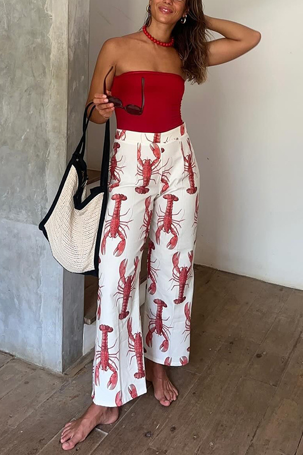 Resellerhostar fall casual outfits women 2025 Cartoon Cray Printing Long Pants Set For Women 2025 Summer Short Sleeve Shirt High Waist Wide Leg Pant 2 Piece Sets Lady Outfits