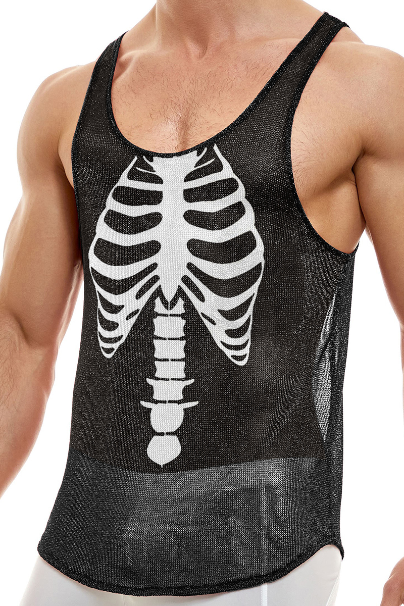 Halloween Skeleton Print Mesh See-Through Costume Tank Top