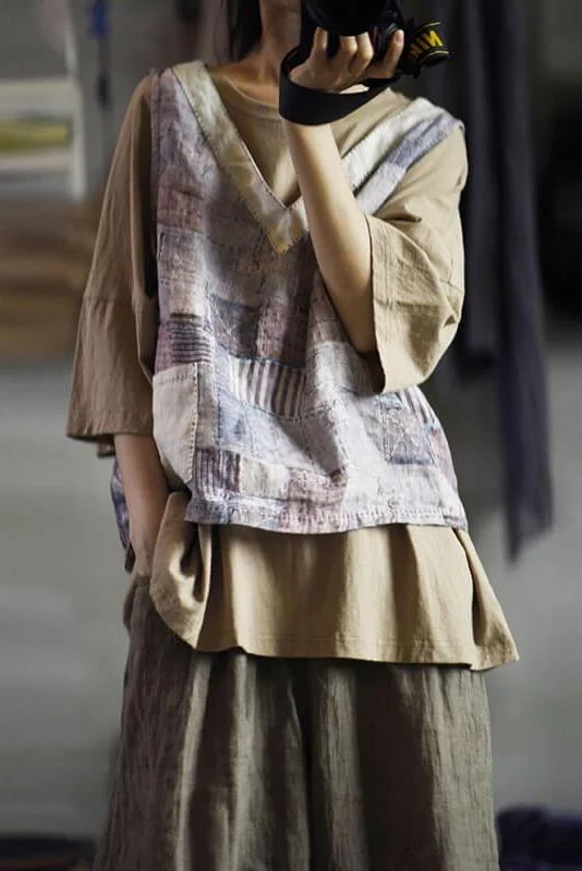 2021 Vintage Pocket Plaid High Low Hem Vest Top