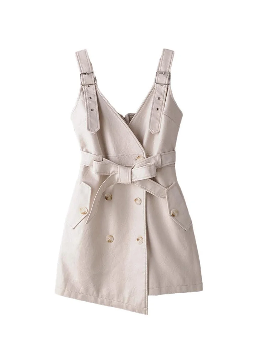 Womens Sleeveless Irregular Bodycon Dress Adjustable Strap High Waist Dress Pu Leather Mini Club Dress With Belt