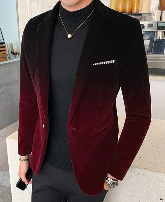 Okaywear Formal Gradient Single Breasted Turndown Collar Velvet Blazer