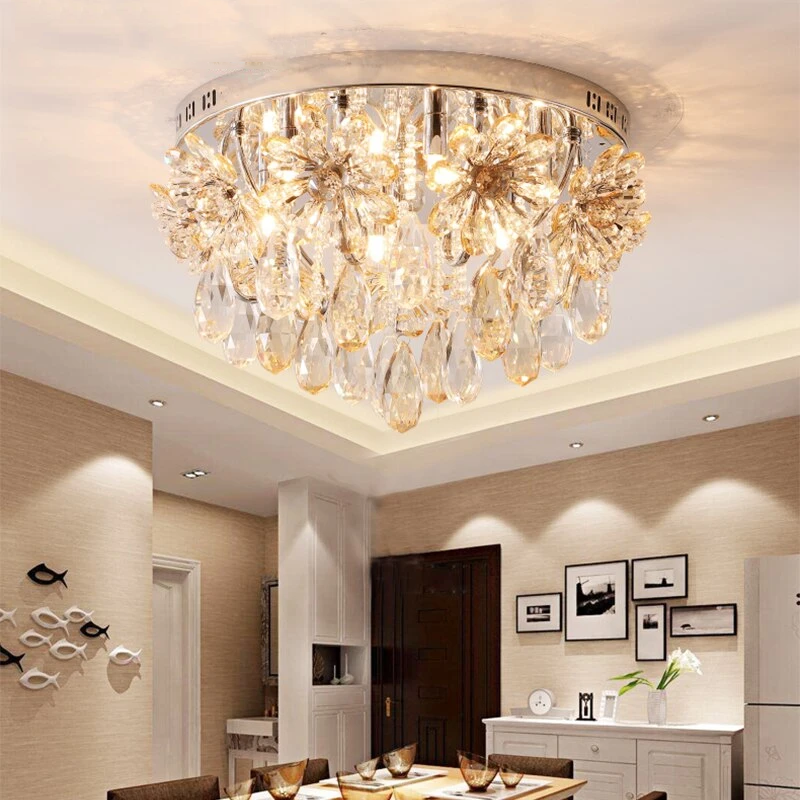 Postmodern Crystal Ceiling Lights For Home Flower Crystals Bedroom Lights Decor Nordic Lamps For Living room Hall Dining Room
