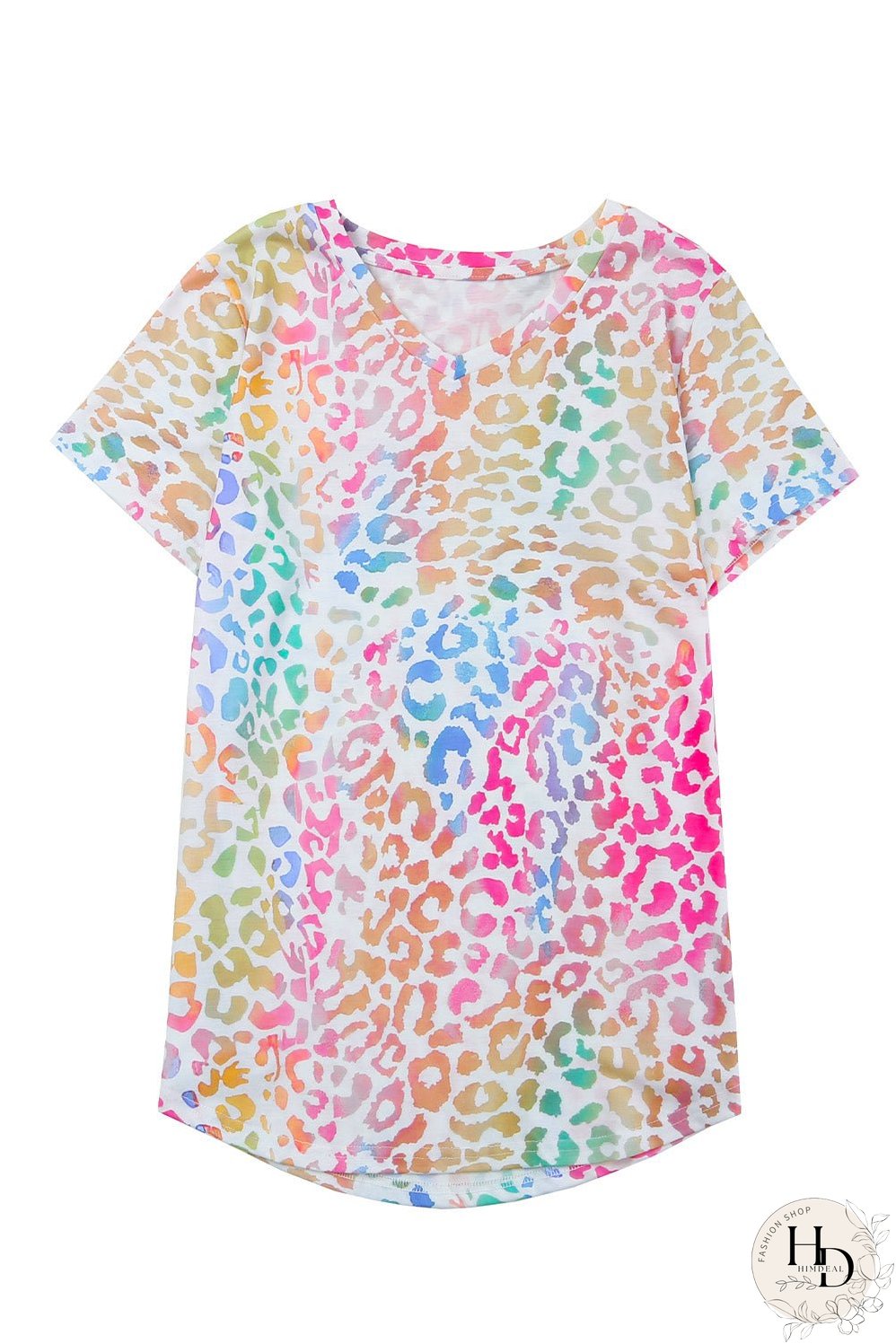 Colorful Leopard Print V Neck Tee for Stylish Summer Looks