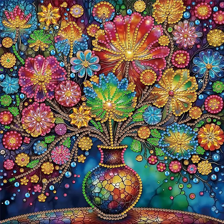 Colorful Gemstone Vase Bouquet 30*30cm(canvas) Special Shaped Drill Diamond Painting gbfke