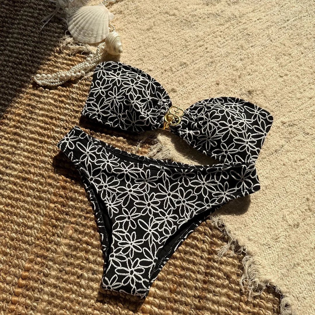 Uveng 2025 New Embroidery Special Fabric Sexy Bra Smear Swimsuit Bikini