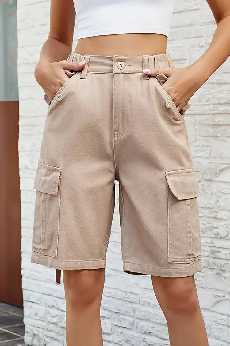 Washed Utility Denim Shorts