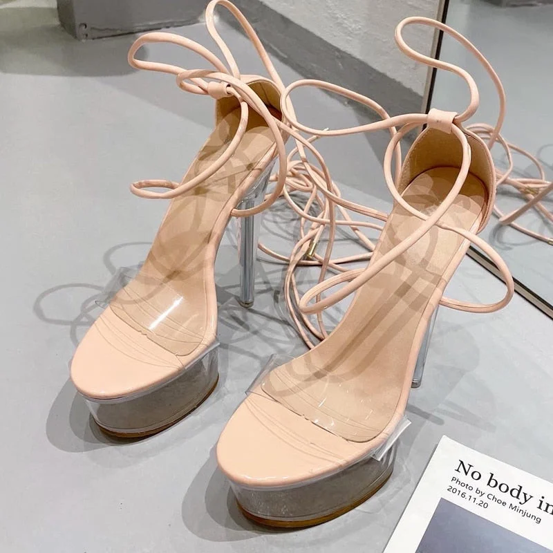 Eilyken Fashion Open Toe Ankle Strap Transparent Platform stripper heels Sandals Ladies Nightclub Party Dress Women Shoes