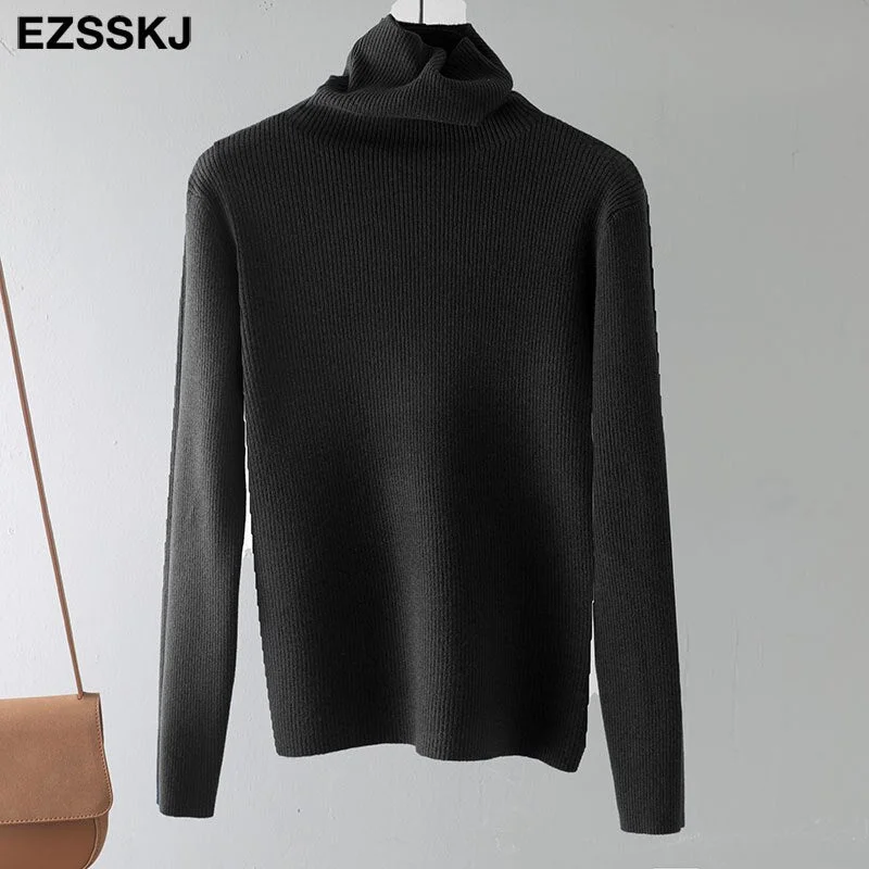 Pile collar Loose soft pure color turtleneck Sweater Pullovers for Women Casual Long Sleeve Sweater Jumpers Female top