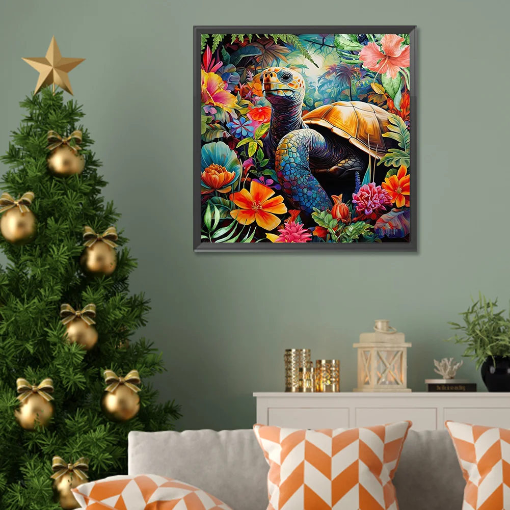 Full Round Diamond Painting 30*30cm - Tortoise And Flowers