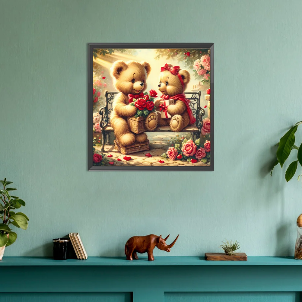 Diamond Painting - Full Round Drill - Rose Heart Bear(Canvas|30*30cm)