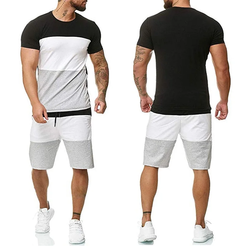 Back to college Summer Sport Fitness Homewear Men's Shorts Sleeve T-Shirt + Pant 2 Pieces Pant Sets Daily Clothing Male Suits For Men Tracksuit
