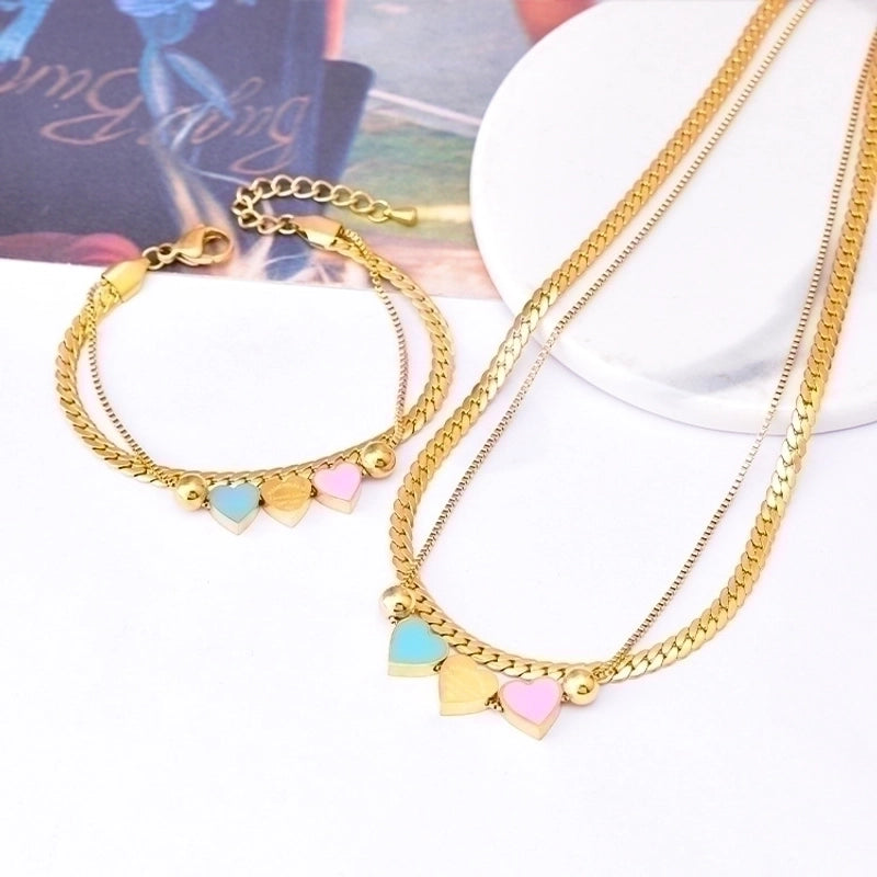 Lady Minimalist Letter Heart Shape Titanium Steel Plating Bracelets Necklace