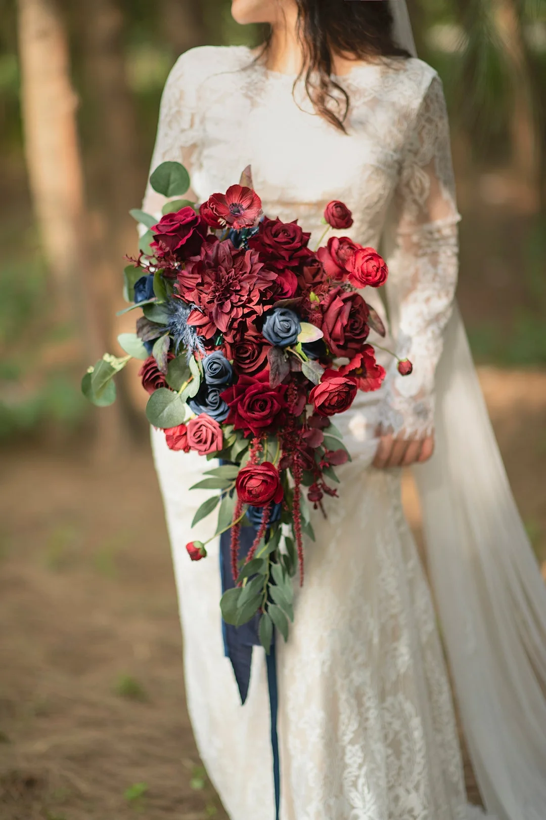Large Cascade Bridal Bouquet in Burgundy & Navy