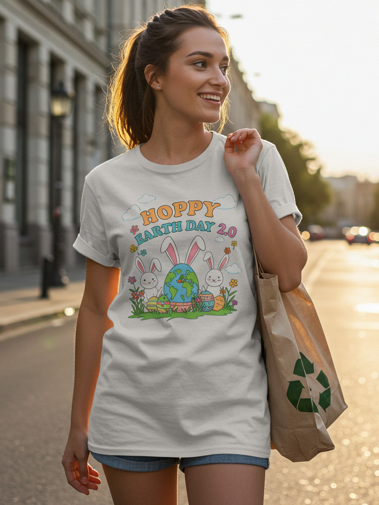 Comstylish Women's Casual Easter Hoppy Earth Day 2.0 Print T-shirt