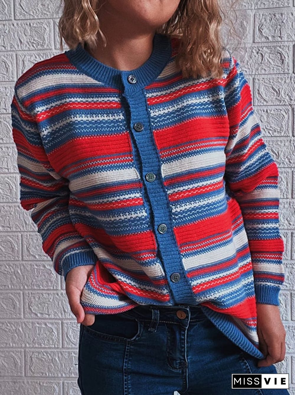 Women's Fashion Colorful Striped Button Cardigan Sweaters