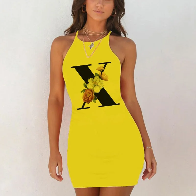 Spaghetti Camisole Mini Short Dress Women Plus Size Bodycon Dress Summer Sexy Sleeveless 26 Letter Print Party Club Dresses 2021
