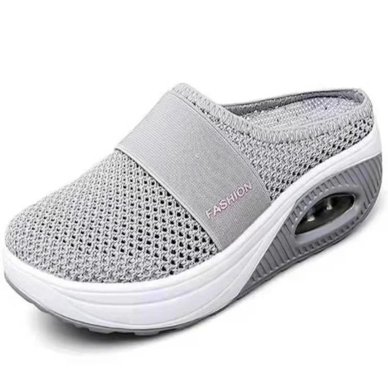 Yyvonne Summer No Heel One-Legged Pedaled Women's Shoes Lazy Shoes Large-Size Thick-Soled Shoes Air Cushion Mesh Breathable Half-Slipper Woman