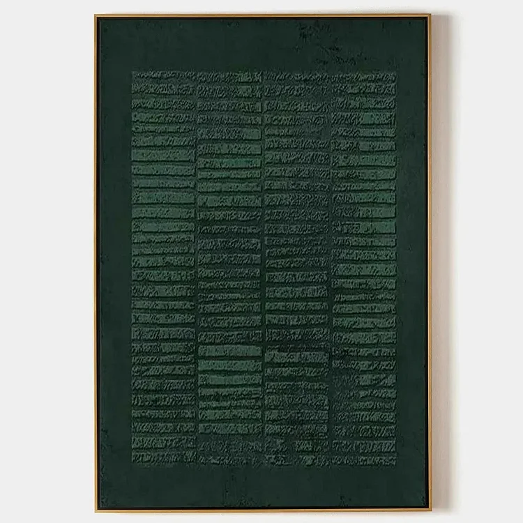 DARK GREEN TEXTURED GRID: Minimalist Textured Painting（Canvas painting）