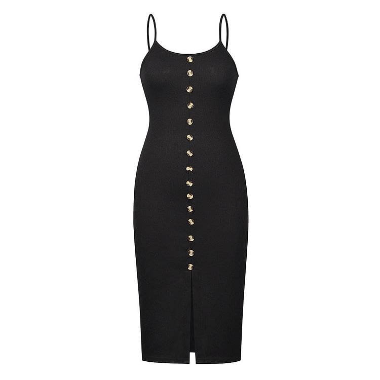 Promsstyle Button up front slit plain knitted slip dress Prom Dress 2023