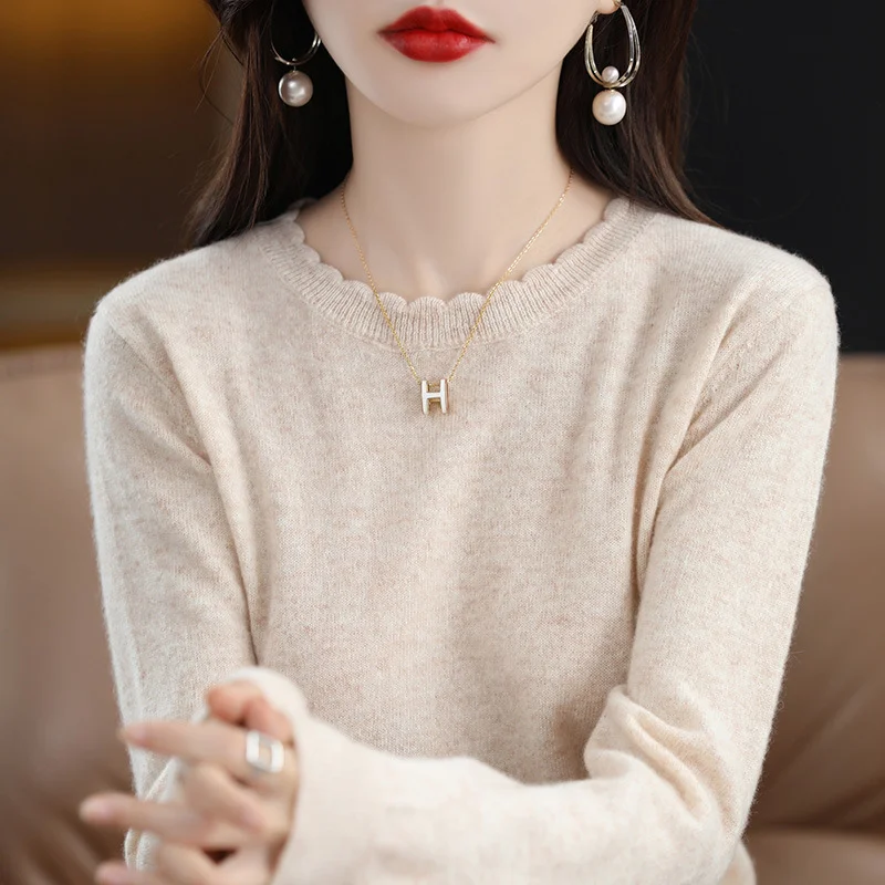 Churchf Churchf 2024 Autumn And Winter New Lady Loose Round Collar Solid Color Short Set Bottom Knit Bottom Sweater