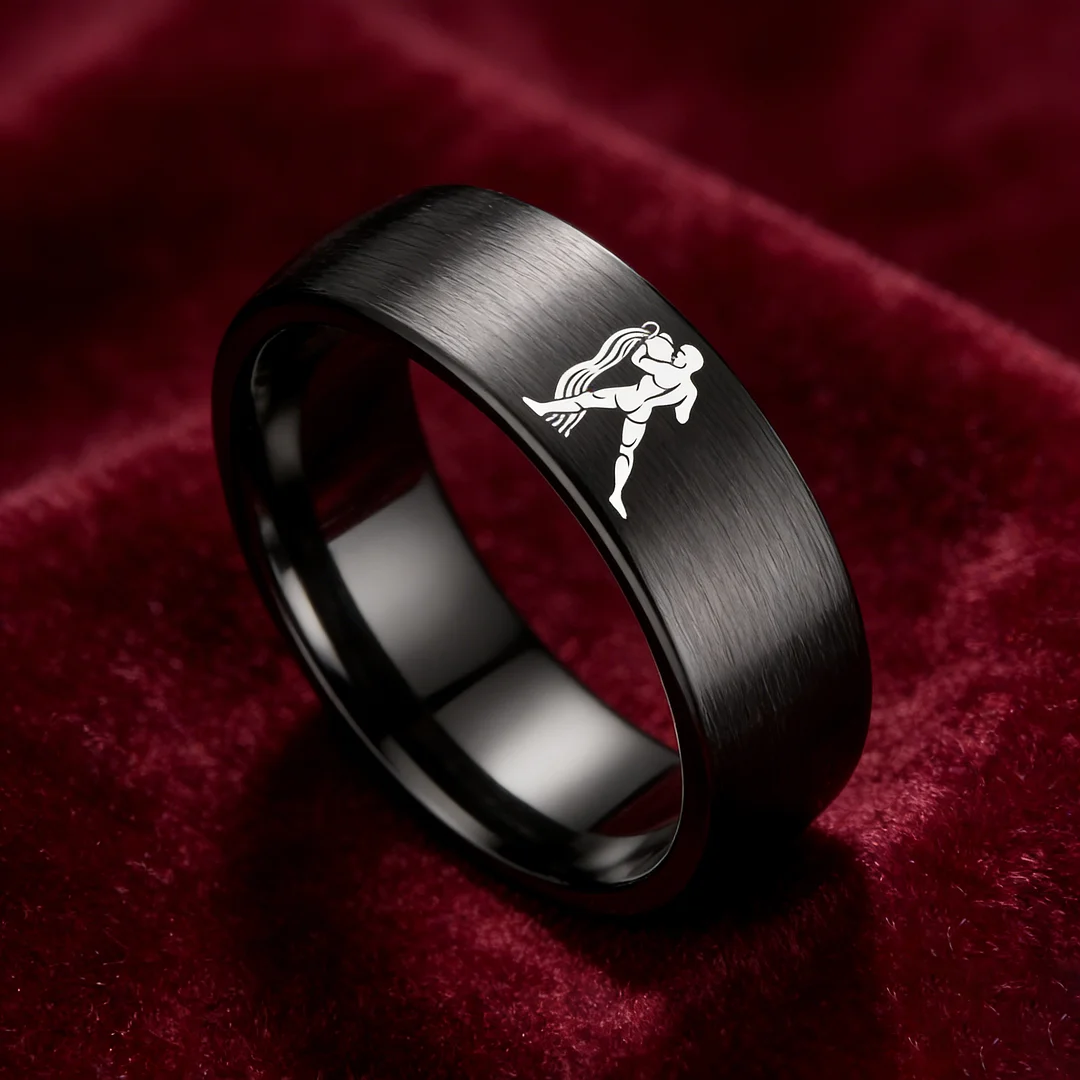 Dome Black Tungsten Carbide Rings Aquarius Couples Tungsten Wedding Bands for Men or Women 4MM 6MM 8MM Width