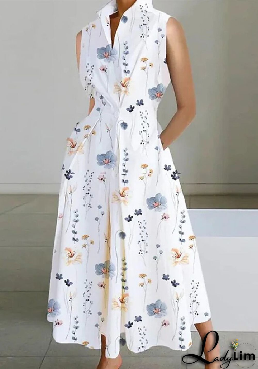 Summer Career Fashion Polka Dot V Neck Ladies Button Mermaid Dress