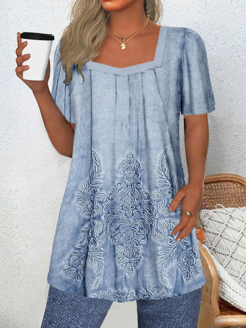 Women Long Sleeve V-neck Graphic Floral Printed Top