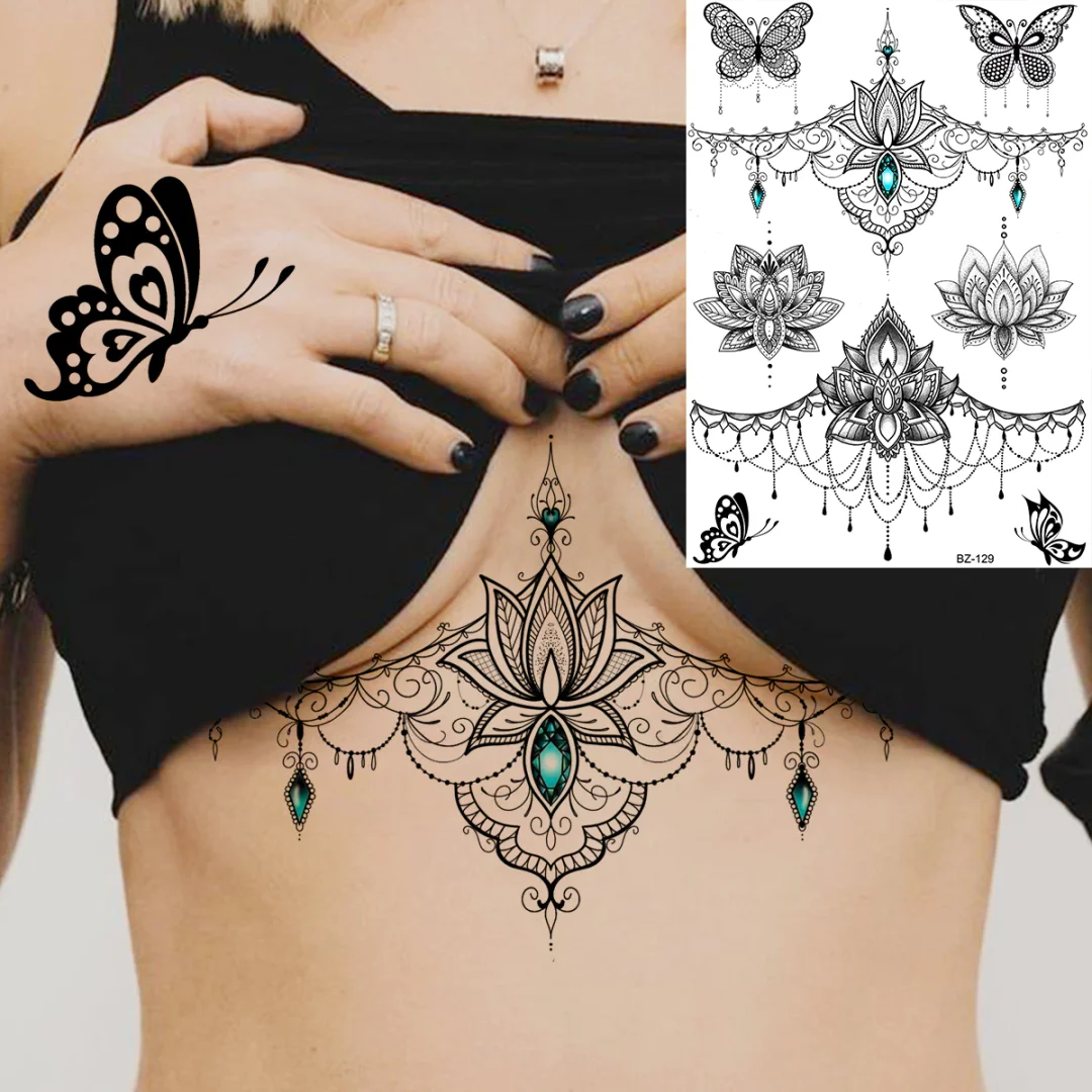 Sdrawing Large Rose FLower Temporary Tattoos For Women Adults Henna Skull Compass Snake Flower Fake Tattoo Sticker Leg Tatoos Thigh