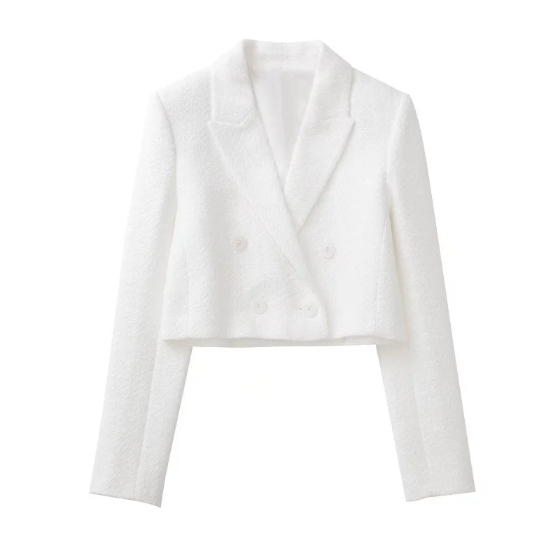 Women Fashion Single Buttons Cropped White Blazer Coat Vintage Side Pockets High Waist Shorts Female Chic Sets Clothin