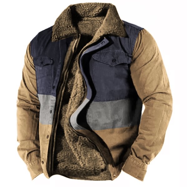 Men's Retro Lining Plus Fleece Zipper Tactical Shirt Jacket