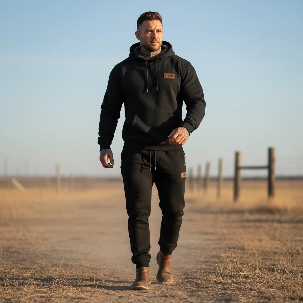 Men's Vintage Western Cowboy Fleece Zipper Pocket Elastic Drawstring Jogging Sweatpants