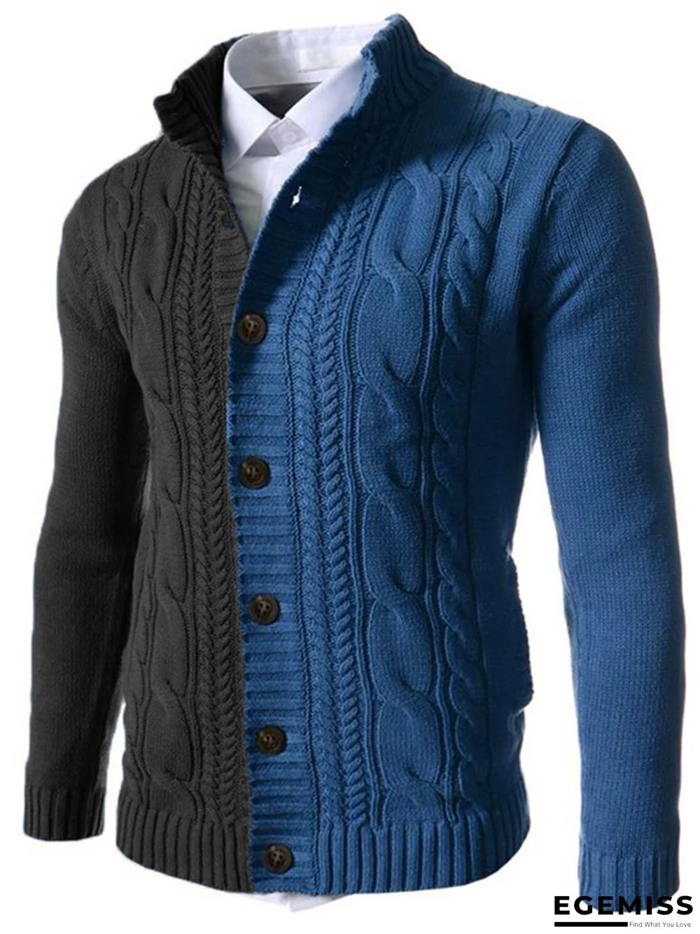 Color Blocked Stand Collar Long Sleeve Knitted Cardigan Sweater | EGEMISS