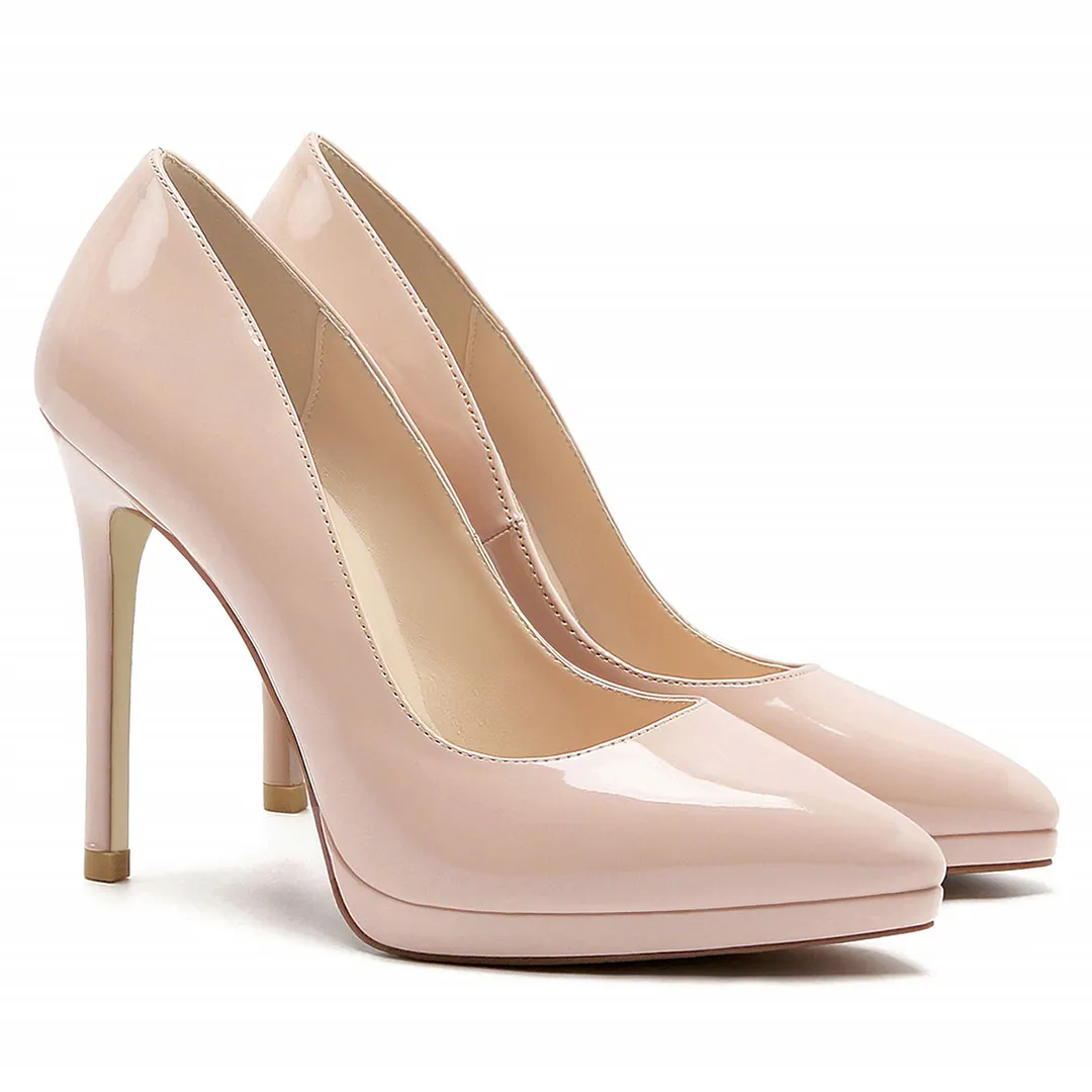 110mm Women High Heels Platform Dressy Pumps Nude Patent-vocosishoes